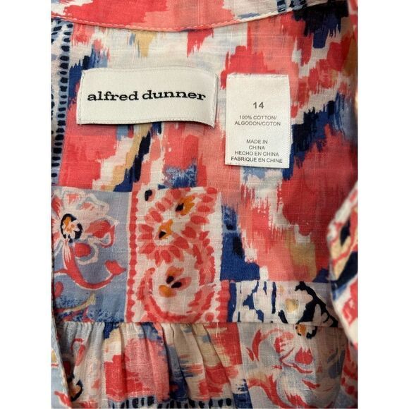 🌼5for$25🌼Alfred Dunner Cotton Pink Blue Patchwork Print Top 3/4 Sleeve - Picture 4 of 8